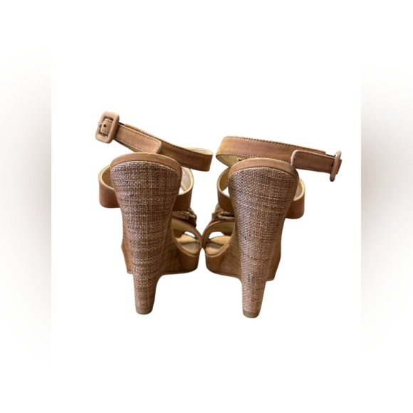 Stuart Weitzman Belfor Wedge Straw Flower Toe Taffy Colour Size 7.5 EUC - Picture 6 of 8